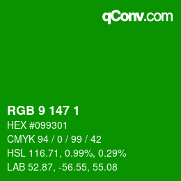 Color code: RGB 9 147 1 | qconv.com