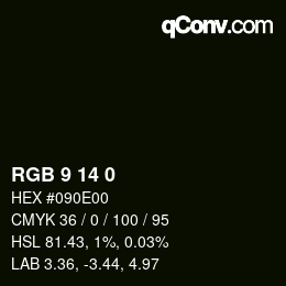 Color code: RGB 9 14 0 | qconv.com