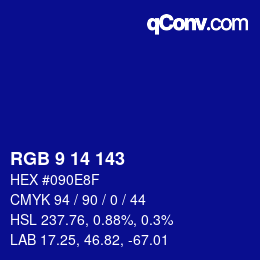 Color code: RGB 9 14 143 | qconv.com