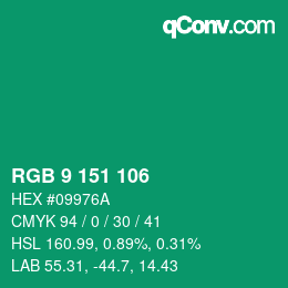 Color code: RGB 9 151 106 | qconv.com