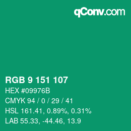 カラーコード: RGB 9 151 107 | qconv.com