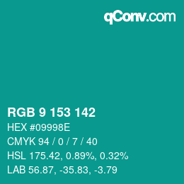 Color code: RGB 9 153 142 | qconv.com