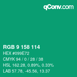 カラーコード: RGB 9 158 114 | qconv.com
