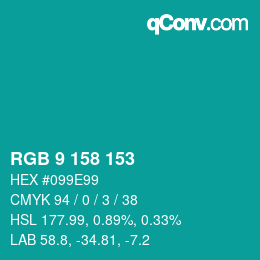 カラーコード: RGB 9 158 153 | qconv.com