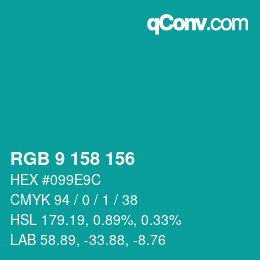 カラーコード: RGB 9 158 156 | qconv.com