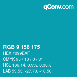 颜色代码: RGB 9 158 175 | qconv.com