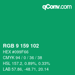 カラーコード: RGB 9 159 102 | qconv.com