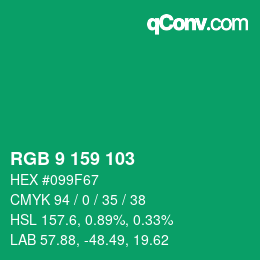 カラーコード: RGB 9 159 103 | qconv.com