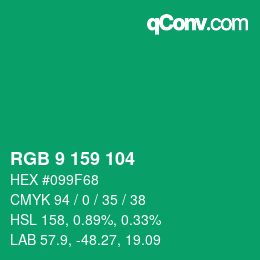カラーコード: RGB 9 159 104 | qconv.com