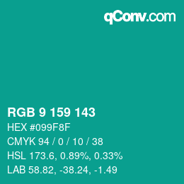Color code: RGB 9 159 143 | qconv.com