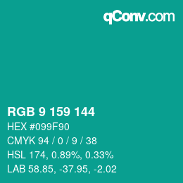 カラーコード: RGB 9 159 144 | qconv.com