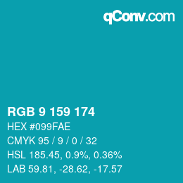 Color code: RGB 9 159 174 | qconv.com