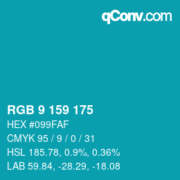 颜色代码: RGB 9 159 175 | qconv.com