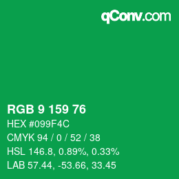 Color code: RGB 9 159 76 | qconv.com