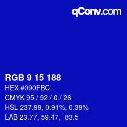 Color code: RGB 9 15 188 | qconv.com