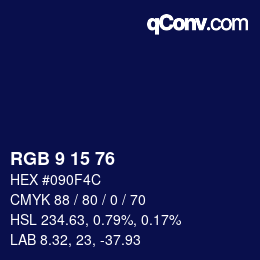 Color code: RGB 9 15 76 | qconv.com