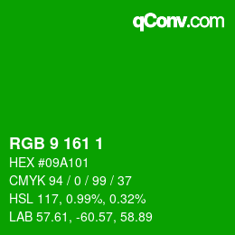 カラーコード: RGB 9 161 1 | qconv.com