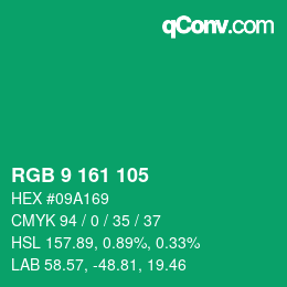 颜色代码: RGB 9 161 105 | qconv.com