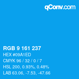颜色代码: RGB 9 161 237 | qconv.com