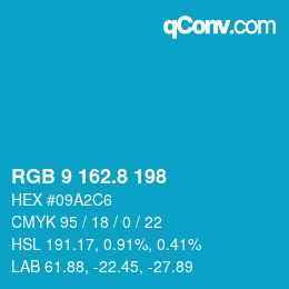 カラーコード: RGB 9 162.8 198 | qconv.com
