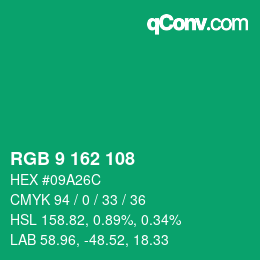 カラーコード: RGB 9 162 108 | qconv.com
