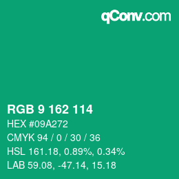 カラーコード: RGB 9 162 114 | qconv.com
