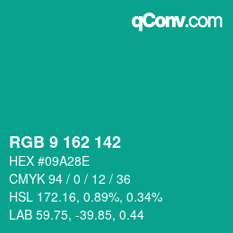 カラーコード: RGB 9 162 142 | qconv.com
