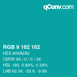 カラーコード: RGB 9 162 162 | qconv.com