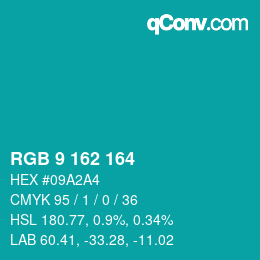 Color code: RGB 9 162 164 | qconv.com