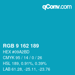 カラーコード: RGB 9 162 189 | qconv.com