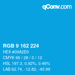 Color code: RGB 9 162 224 | qconv.com