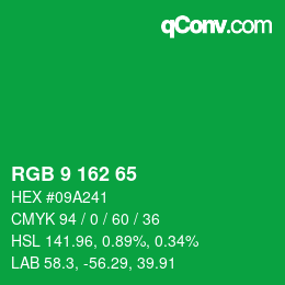 Color code: RGB 9 162 65 | qconv.com