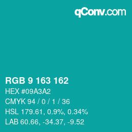 Color code: RGB 9 163 162 | qconv.com