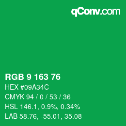 Color code: RGB 9 163 76 | qconv.com