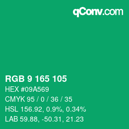 カラーコード: RGB 9 165 105 | qconv.com