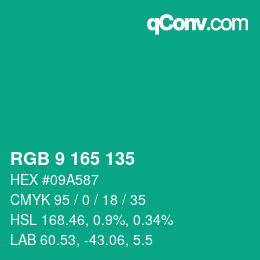 カラーコード: RGB 9 165 135 | qconv.com