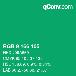 Color code: RGB 9 166 105 | qconv.com