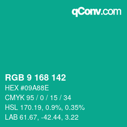 Color code: RGB 9 168 142 | qconv.com