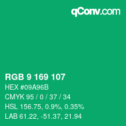 Color code: RGB 9 169 107 | qconv.com