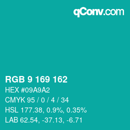 カラーコード: RGB 9 169 162 | qconv.com