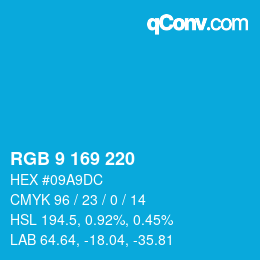 Color code: RGB 9 169 220 | qconv.com