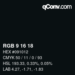 Code couleur: RGB 9 16 18 | qconv.com