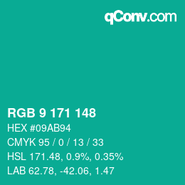 Color code: RGB 9 171 148 | qconv.com