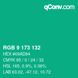 Color code: RGB 9 173 132 | qconv.com