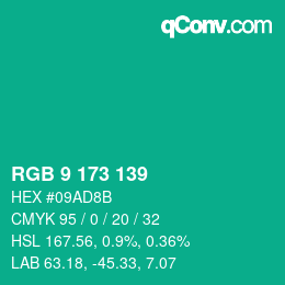 Color code: RGB 9 173 139 | qconv.com