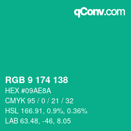 Color code: RGB 9 174 138 | qconv.com