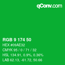 Color code: RGB 9 174 50 | qconv.com