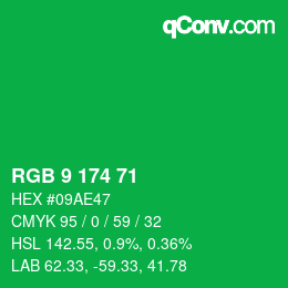 カラーコード: RGB 9 174 71 | qconv.com