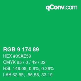 カラーコード: RGB 9 174 89 | qconv.com