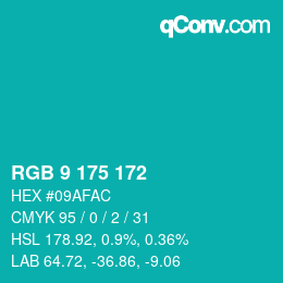 カラーコード: RGB 9 175 172 | qconv.com